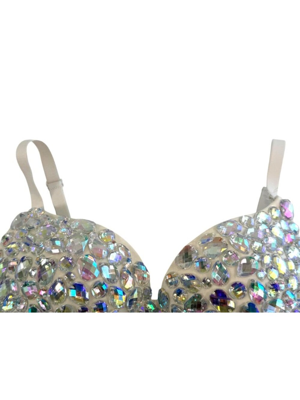 SPARKLY Faceted Crystal Embellished White Bralette Bra Top Adjustable 34/75 - Picture 11 of 14
